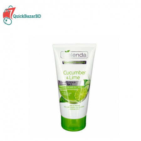 Bielenda CUCUMBER & LIME 3in1 FACE WASH Gel+Scrub+Serum COMBINATION & OILY SKIN 150g