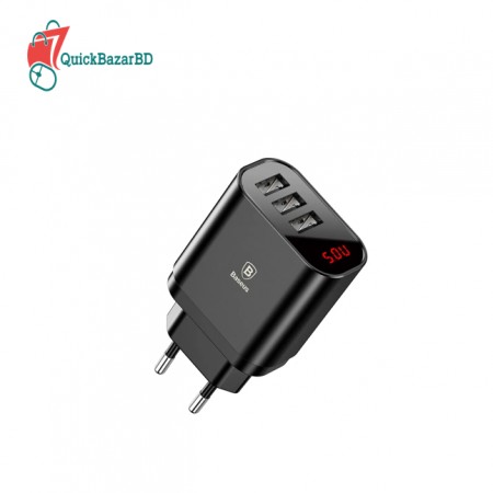 Baseus 3 Ports USB Charger Quick Charging 3.4A Wall Fast Charger With Digital Display