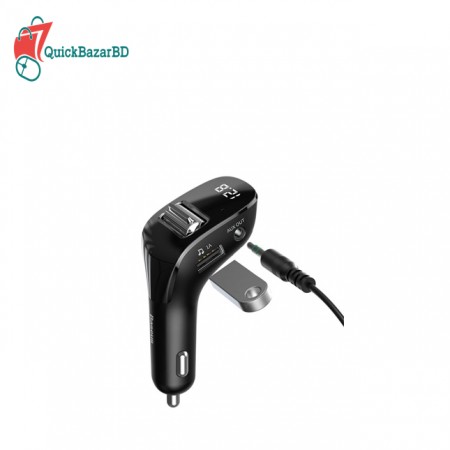 Car Charger Baseus Streamer F40 Aux Wireless MP3 Car Charger With FM Transmitter Black