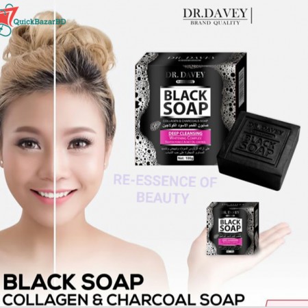 DR.DAVEY Collagen & Charcoal Soap Deep Cleansing Whitening Complex Tighten Pores Acne Oil Control