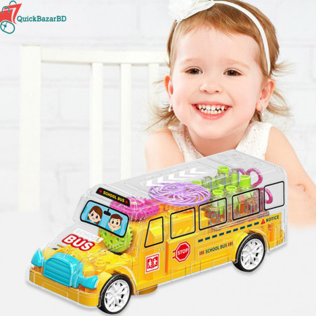 Transparent Shell Gear School Light Bus Toy For Kids