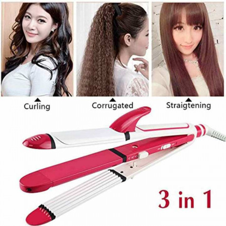 Kemei KM-1291 Professional 3in1 straightener Curler Crimper Iron